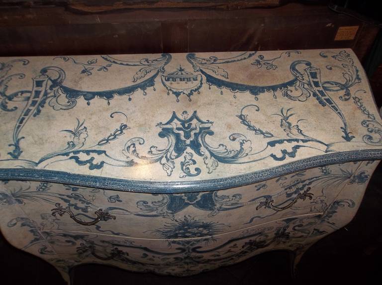 Italian Blue And White Painted Commode In 18th Century Rococo Style 1