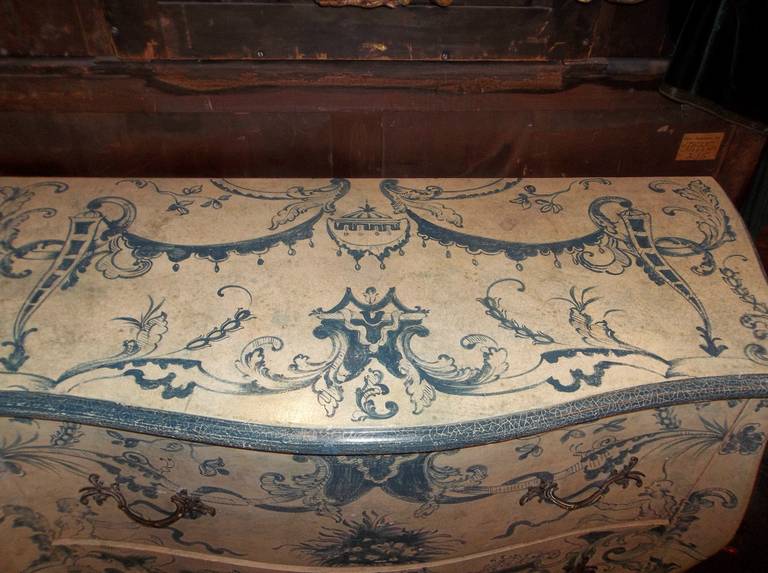 Mid-20th Century Italian Blue And White Painted Commode In 18th Century Rococo Style