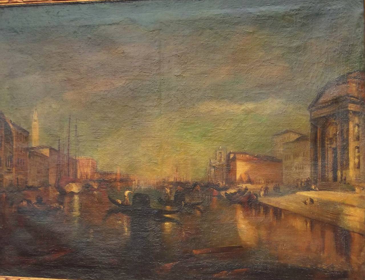 Probablemente hacia 1910, pintura decorativa con craquelado en toda la superficie. Antiguo barniz oscuro. El cielo, cerca del borde del marco, tiene pintura más gruesa, lo que sugiere que se pintó más tarde. Se aprecian marcas de camilla, incluido