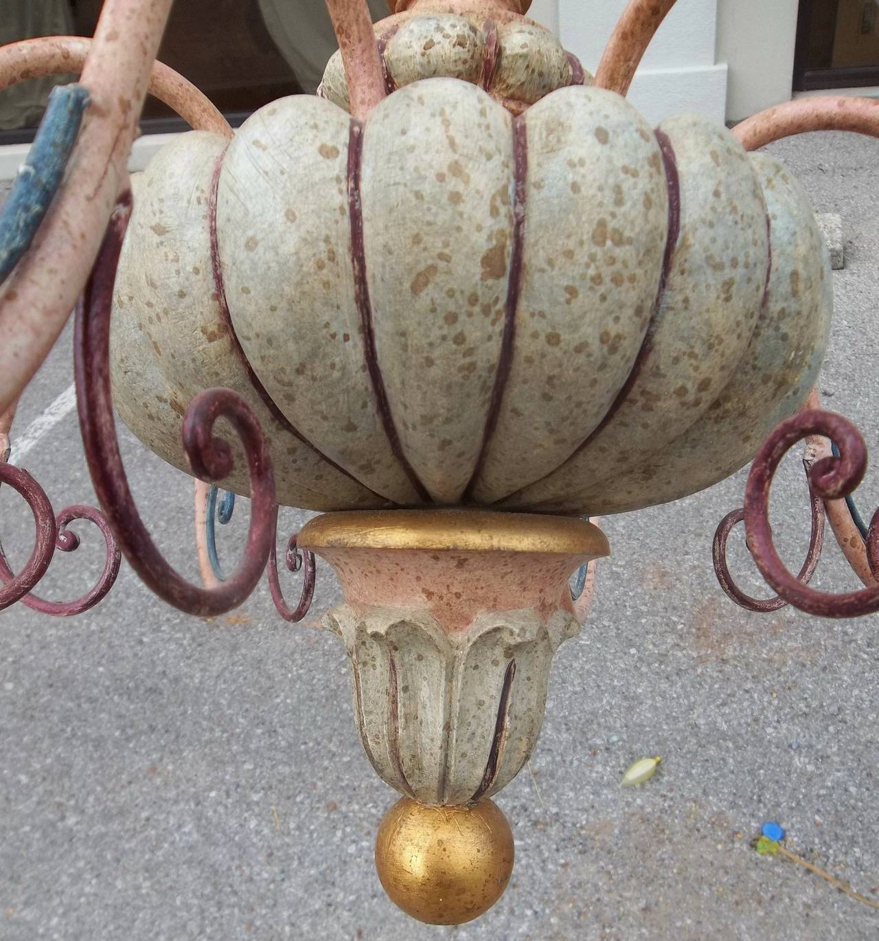 20th Century Pair of French or Italian Wood Painted Chandeliers