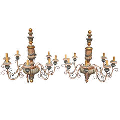 Pair of French or Italian Wood Painted Chandeliers