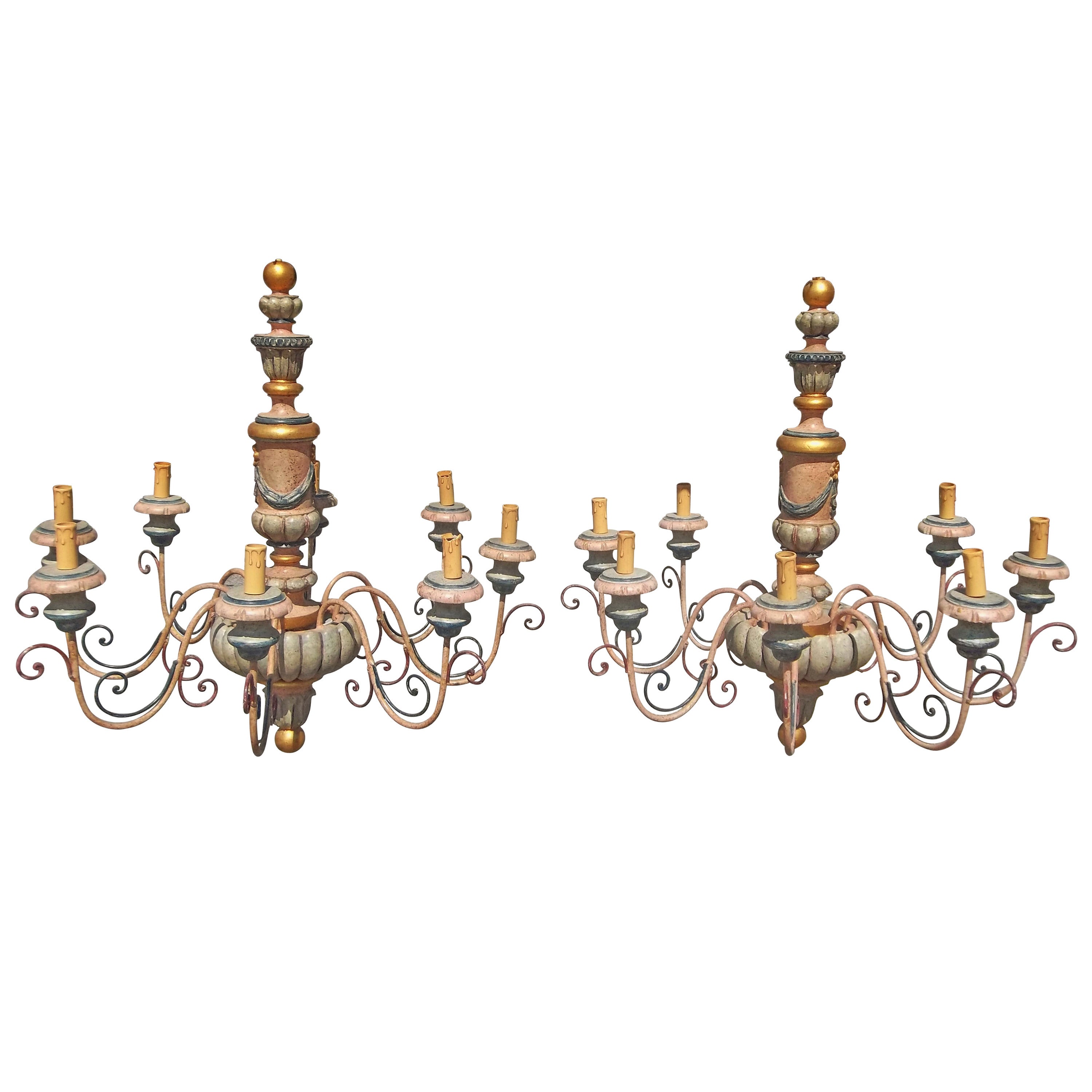 Pair of French or Italian Wood Painted Chandeliers