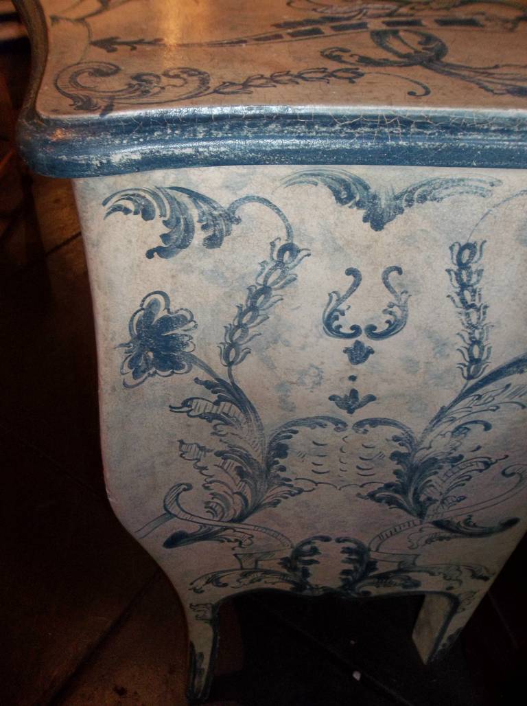 Italian Blue And White Painted Commode In 18th Century Rococo Style 5