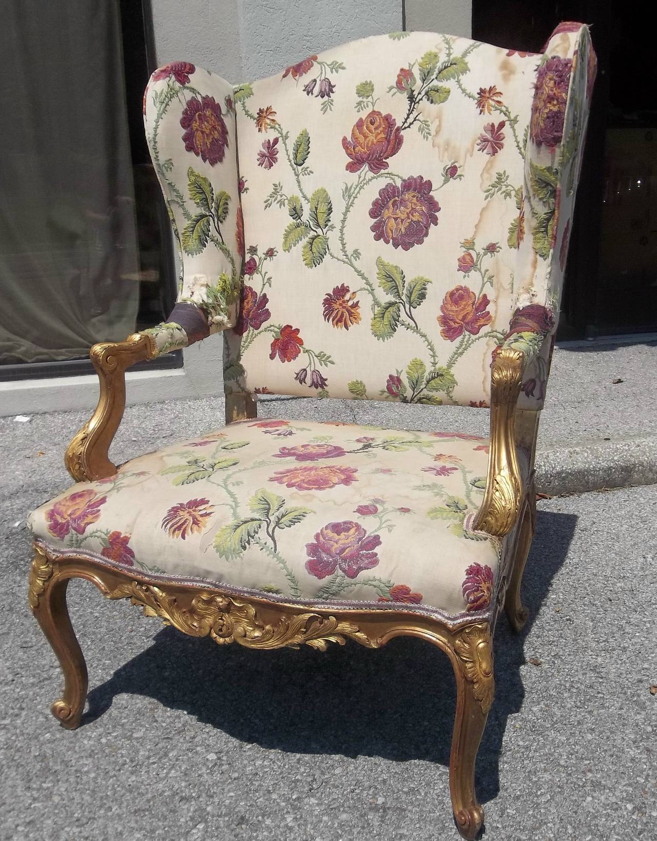 Louis XV Style Giltwood Butterfly Wing Chair For Sale at 1stDibs