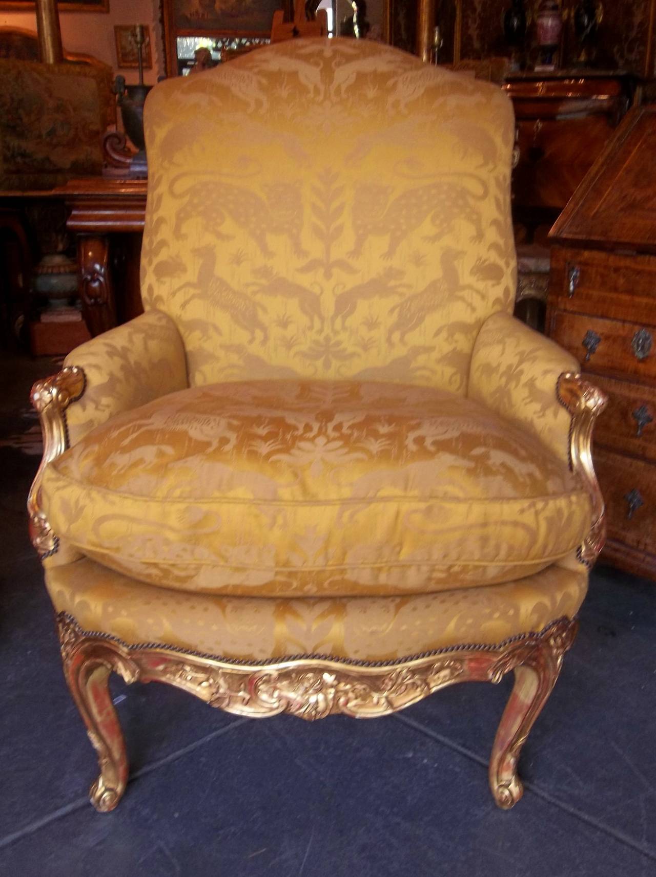 French Oversized Louis XV Styled Giltwood Bergere or Armchair