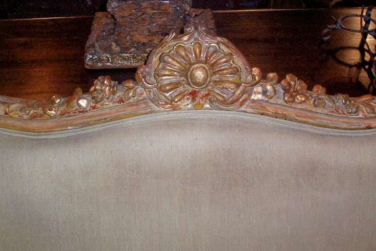 Louis XV Style Distressed Paint and Parcel Gilt Sofa or Canape