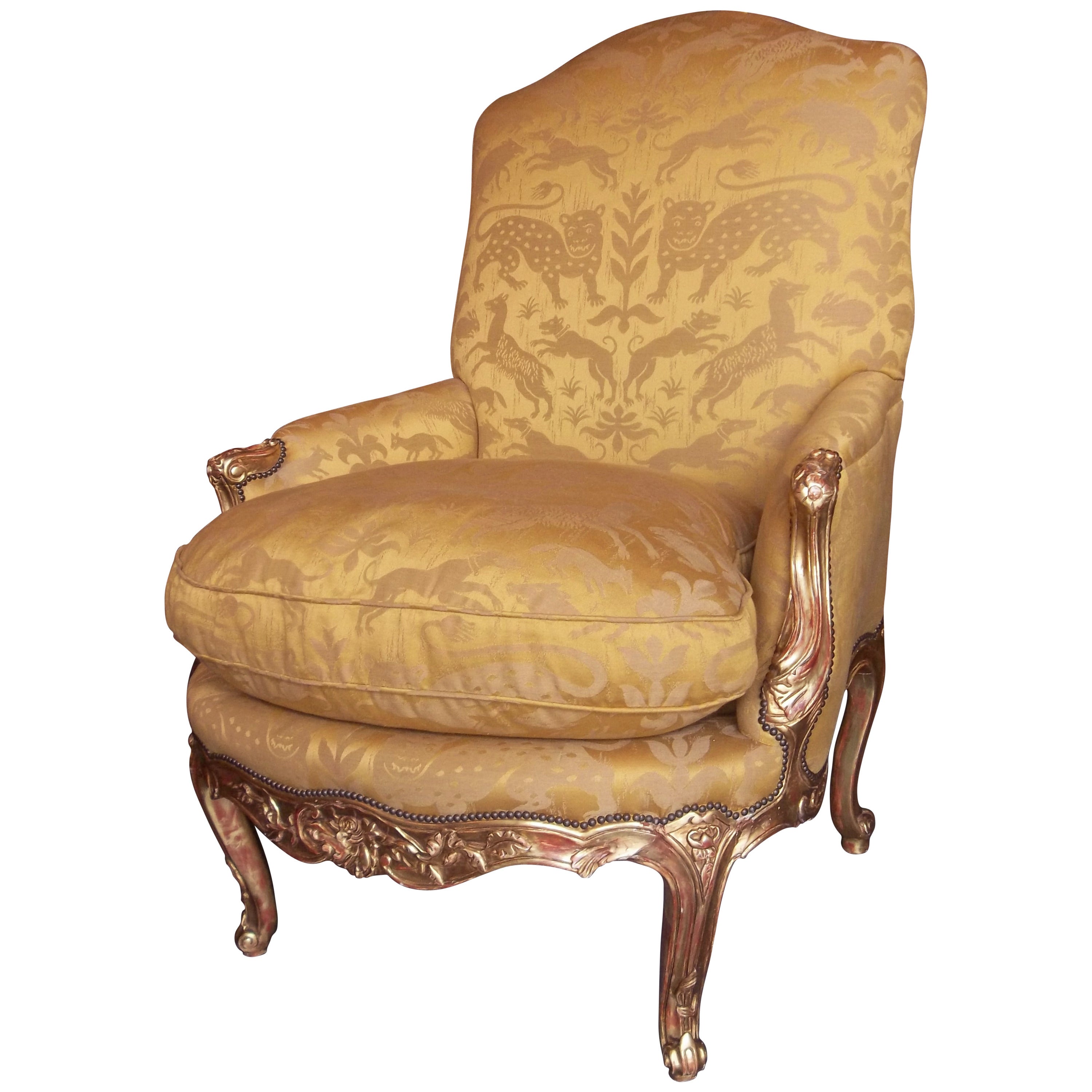 Oversized Louis XV Styled Giltwood Bergere or Armchair