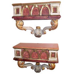 Pair Italian or Venetian Gilt and Paint Distressed Consoles