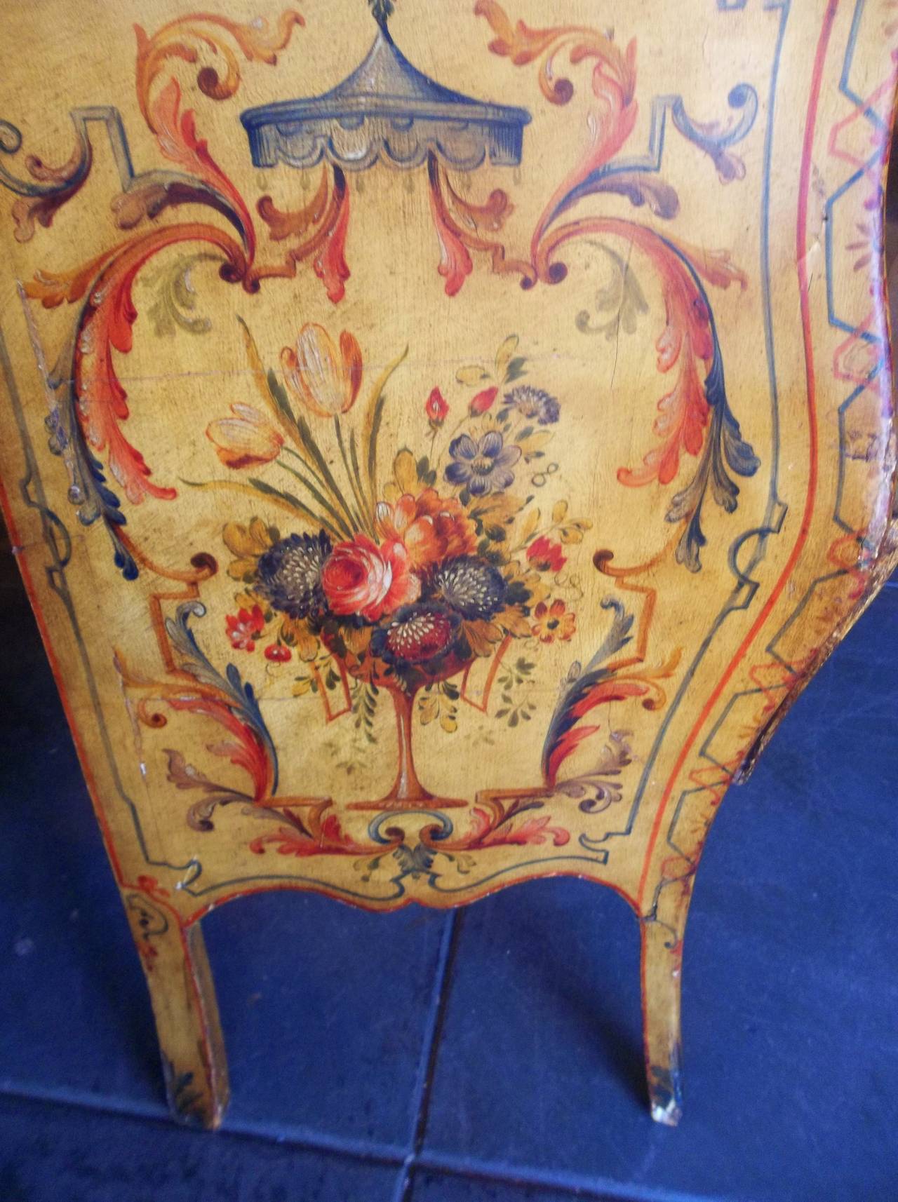 Italian Floral Painted Rococo Bombe Commode 1
