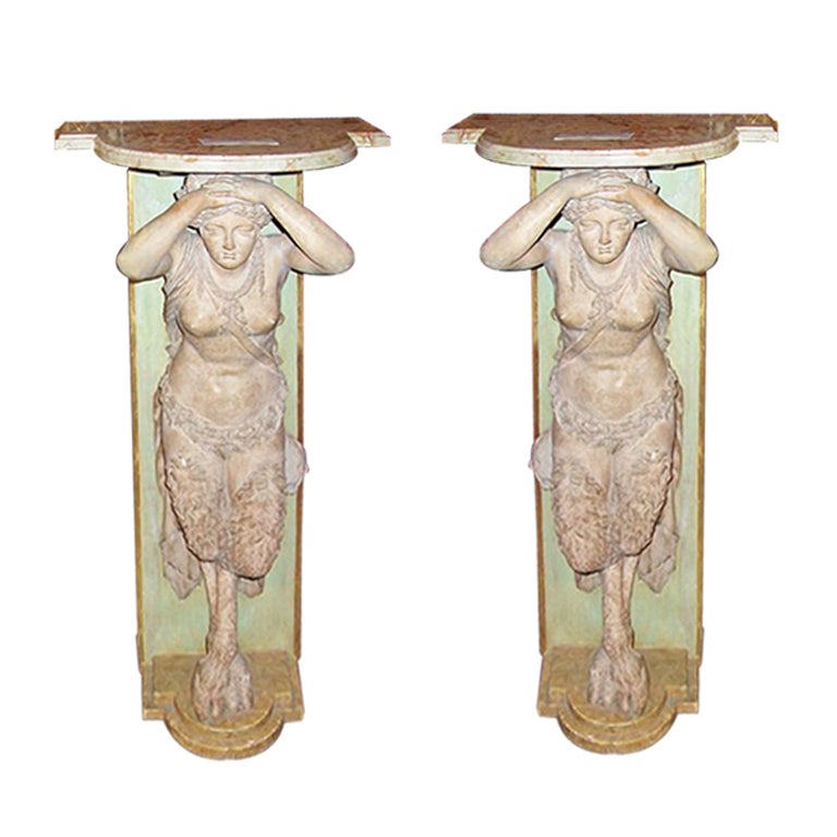 Pair of terra cotta satyrs as consoles or pedestals