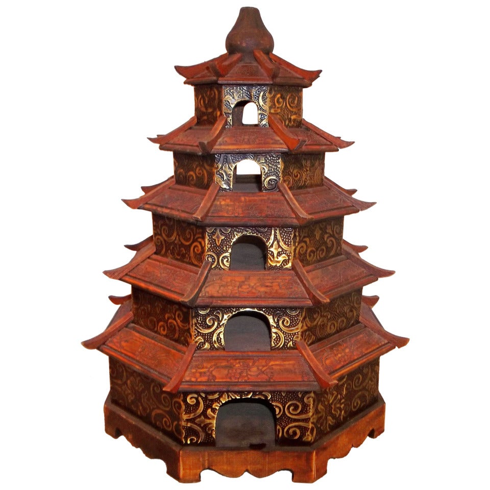 Polychrome Chinese Pagoda Birdcage