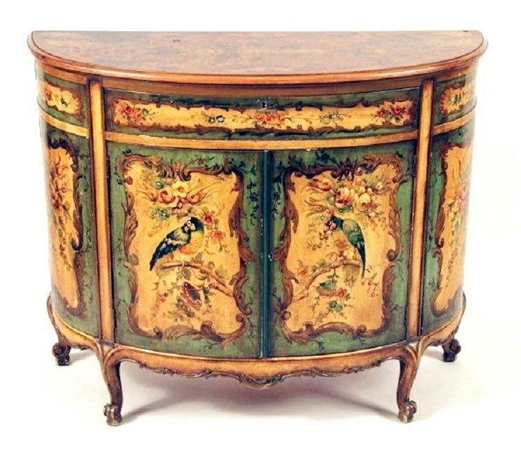 Chinoiserie Styled Painted Demilune Commode In Good Condition In Nashville, TN