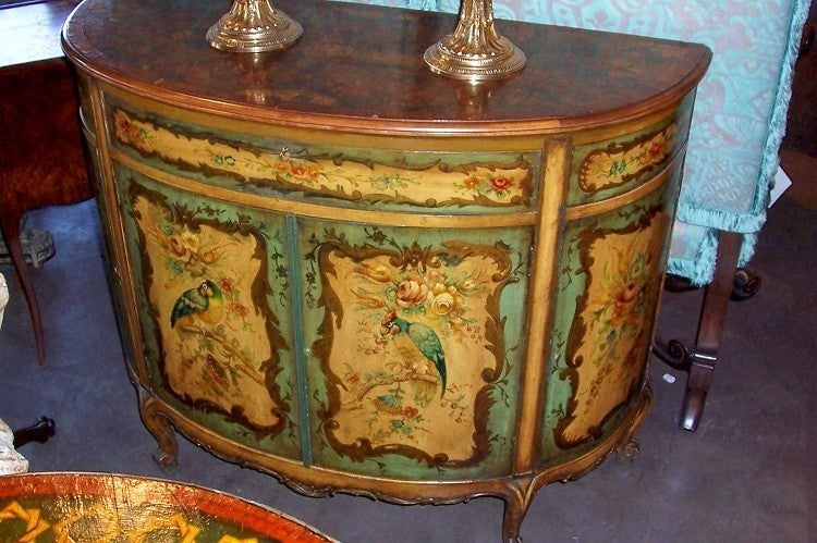 20th Century Chinoiserie Styled Painted Demilune Commode