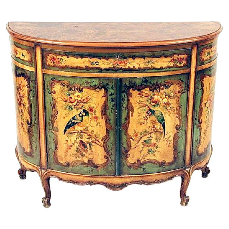 Chinoiserie Styled Painted Demilune Commode