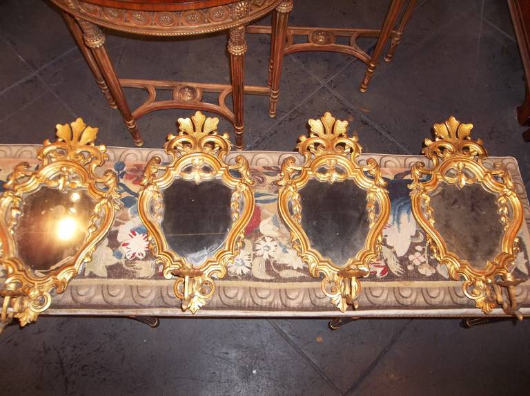Pair of Louis XV Style Giltwood Mirrors with Sconces in Water Gilt 5
