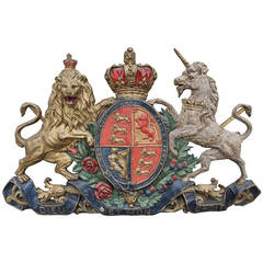 Massive English Painted Papier-Mâché Royal Coat of Arms or Armorial