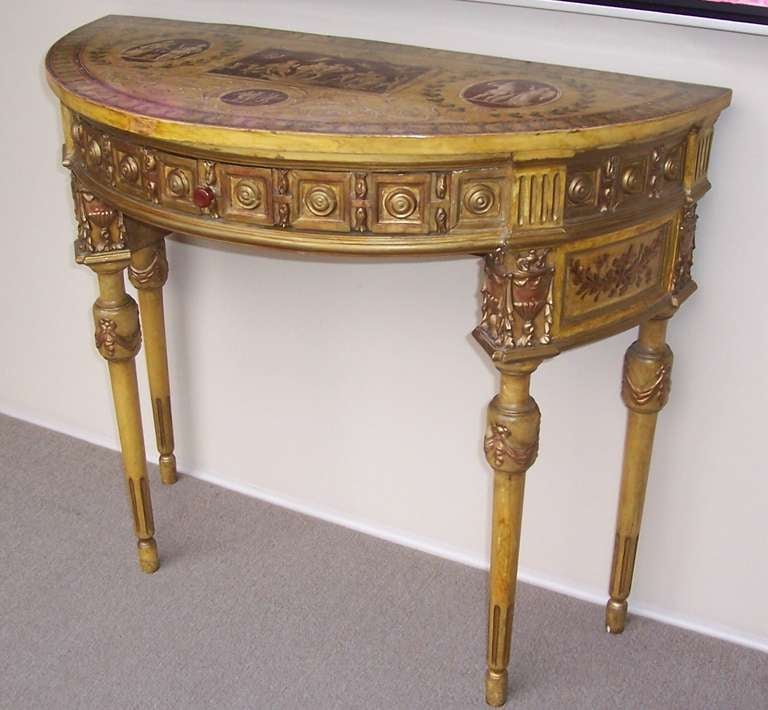 Italian Paint and Parcel Gilt Demilune Neoclassical Console Table In Good Condition In Nashville, TN