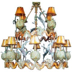 Monumental Chandelier of Antique Bronze Parts , Lodge Flavor