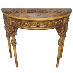 Italian Paint and Parcel Gilt Demilune Neoclassical Console Table