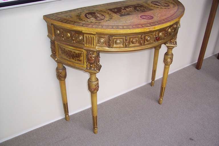 19th Century Italian Paint and Parcel Gilt Demilune Neoclassical Console Table