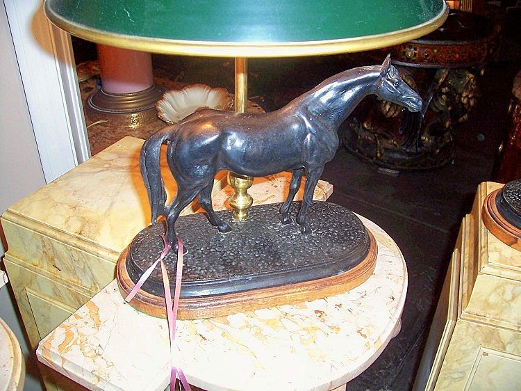 20th Century Pair of bronze horses mounted as lamps