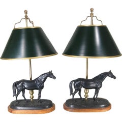 Antique Pair of bronze horses mounted as lamps