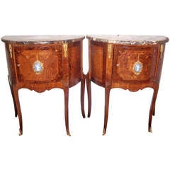 Pair of Walnut and Oak Inlaid Louis XVI Styled Commodes