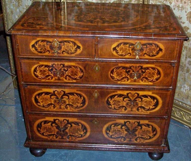 with later (but antique hardware ) and original bun feet . Nice rich color . .  commodious size ...... rich French polish  .