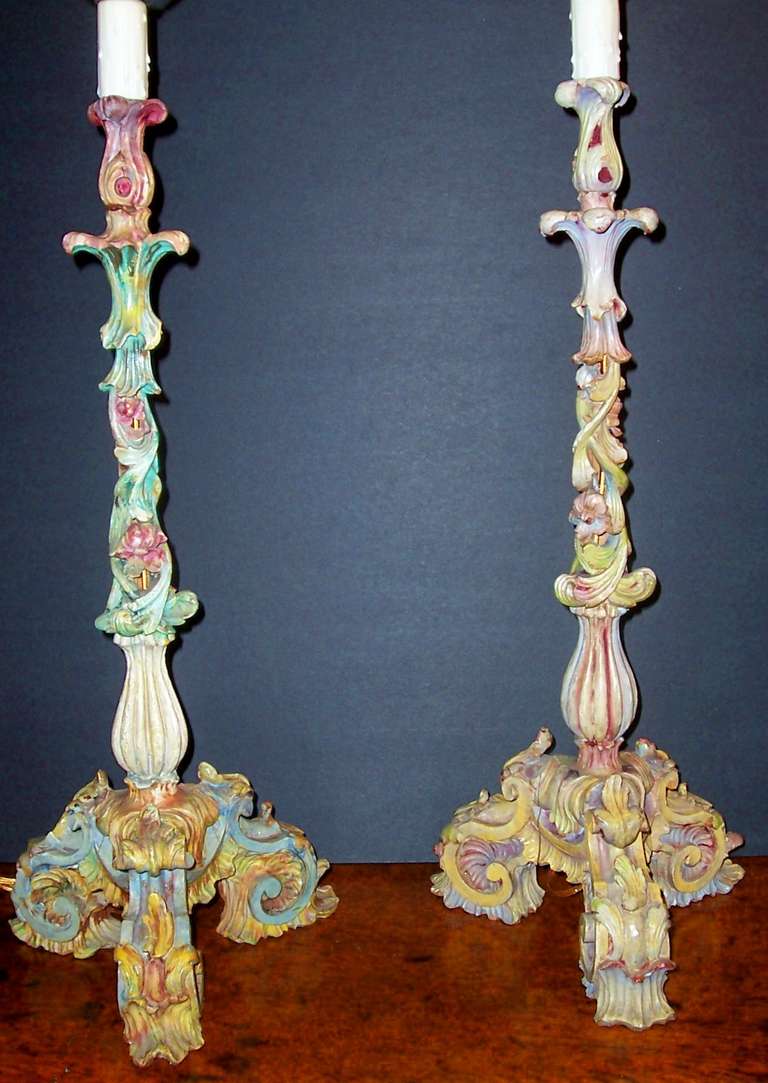 Companion Pair Of Venetian Candlesticks As Lamps 1