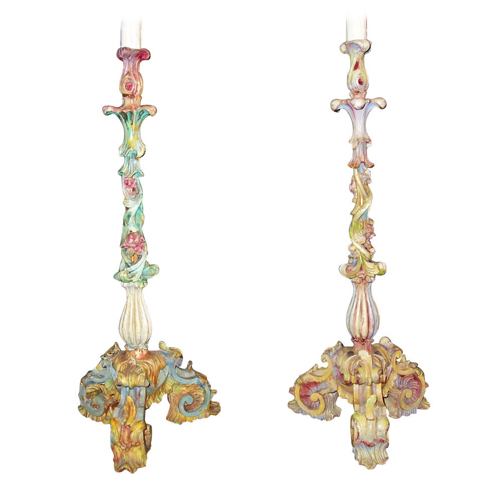 Companion Pair Of Venetian Candlesticks As Lamps