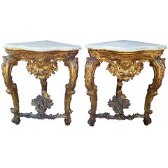 Pair Of Carved , Gilt Baroque Style Ecoignures / corner consoles