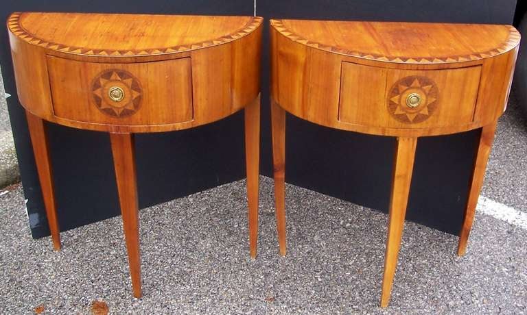 Pair of Italian Neoclassical Style Inlaid Demilune Tables or Consoles