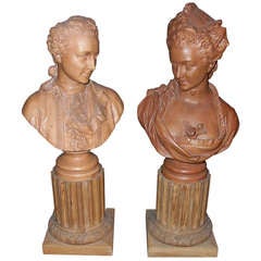 Pair of Terra Cotta Busts on Carved Pine Bases 9