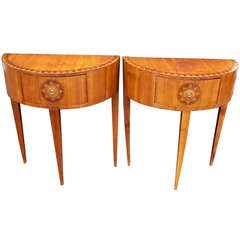 Pair of Italian Neoclassical Style Inlaid Demilune Tables or Consoles