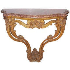 Louis XV Styled Beech Console With Colorful Marble Top