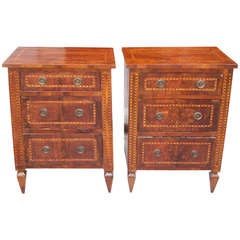 Pair Of Italian Neoclassical Styled Walnut Inlaid Chests