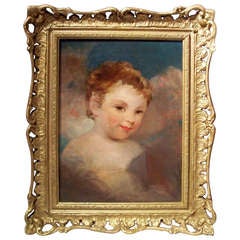 Antique Portrait  Of Young Boy , English School, Oil On Canvas