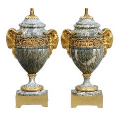 Pair marble urns / lamps with ormolu mounts