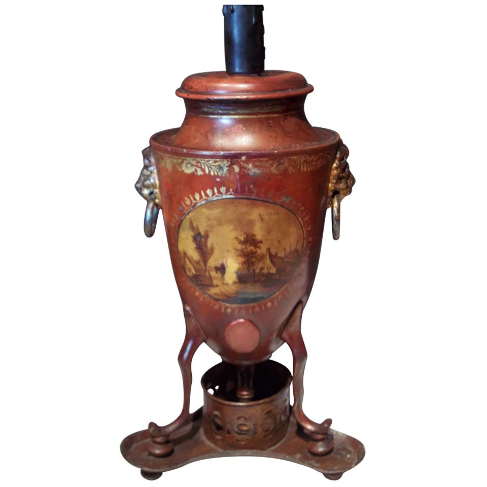 Italian Tole Hot Water Urn or Heater Now Mounted as Lamp