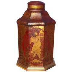 Antique Chinoiserie Tea Canister Mounted As Lamp