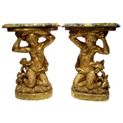 Antique Pair of Italian ( Venetian ) carved gilt Sea Nymph low tables