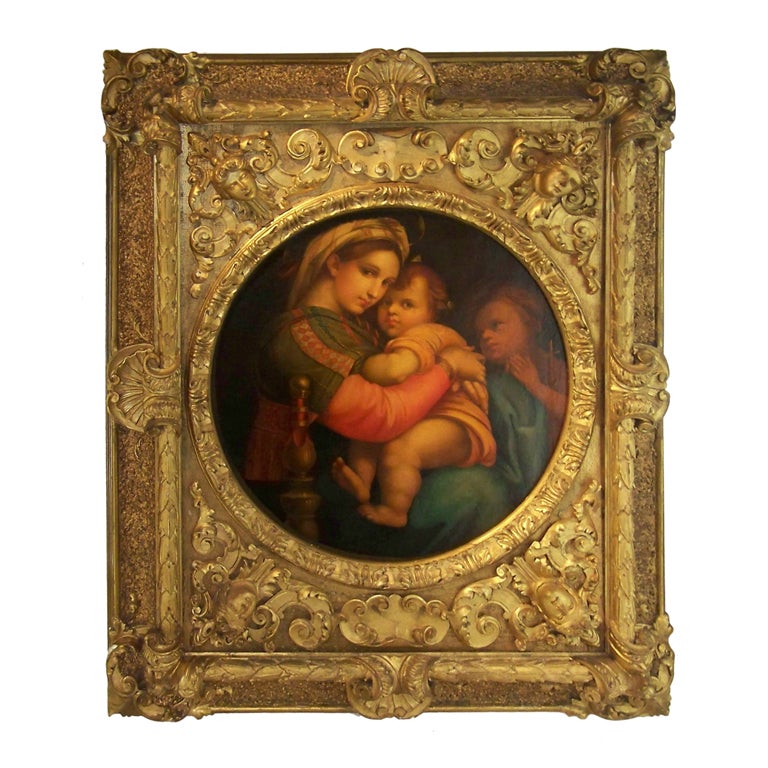 after Raphael, monumental ' Madonna of the Chair  '  gilt frame