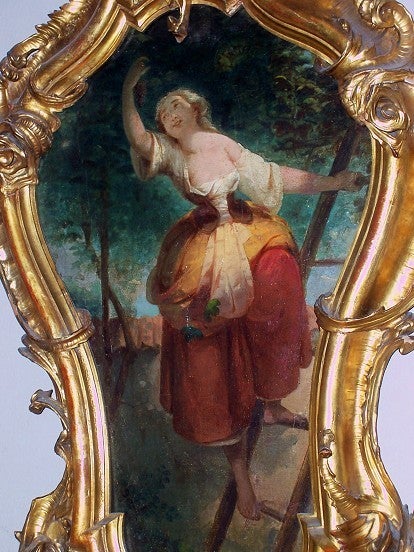 Rococo Pair of Venetian ( Italian ) Oils in Carved Giltwood Frames