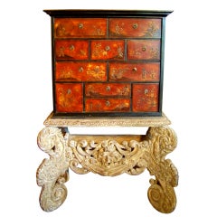 George I red japanned & parcel gilt chest or cabinet