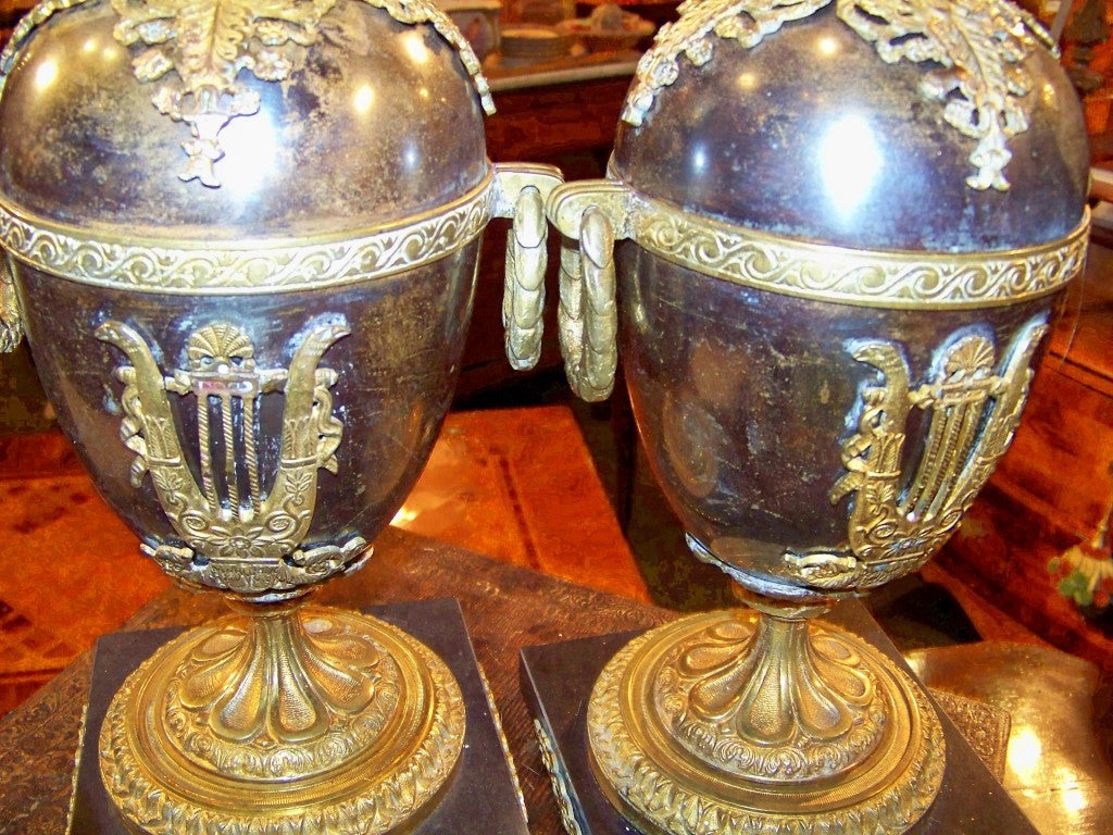 Pair of Empire Style Gilt Bronze Urn Lamps