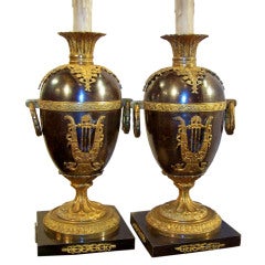 Pair of Empire Style Gilt Bronze Urn Lamps