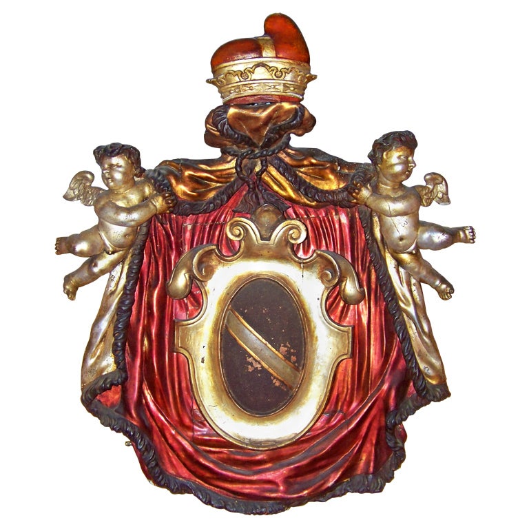 Large Italian Venetian Overdoor Armorial Crest or Coat of Arms For Sale