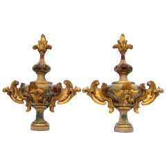 Antique Large pair of baroque style Italian paint & gilt wall appliques / finials