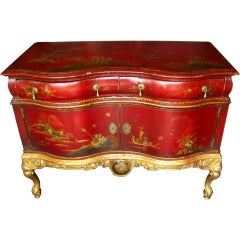 Antique English Scarlet Japanned or chinoiserie commode
