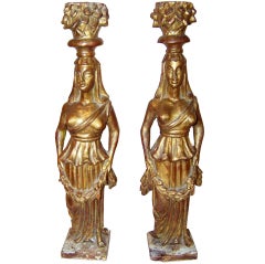 Pair of Greco-Egyptian Caryatids of Carved Giltwood